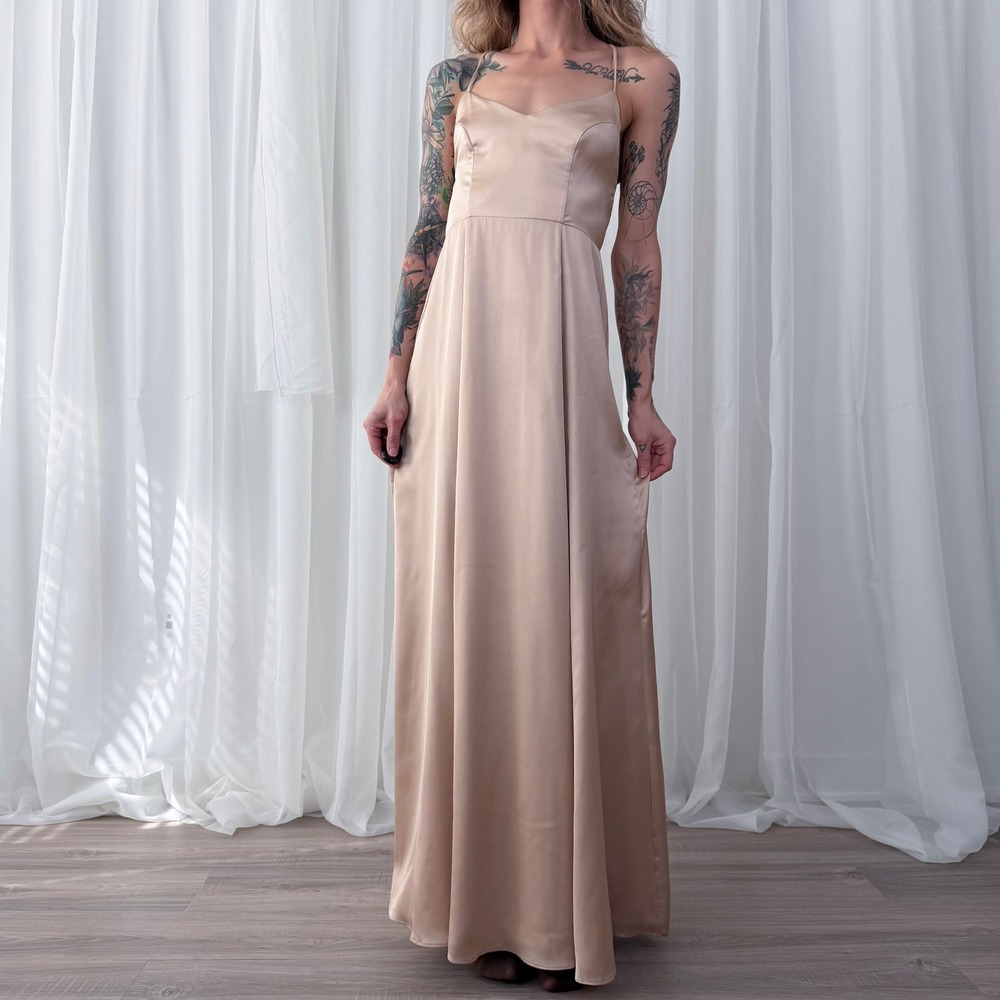 Mumu Champagne Satin Open Back‎ Maxi Dress Small